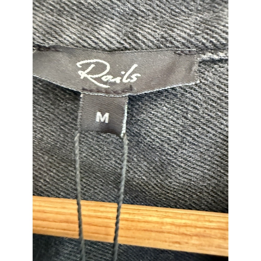Rails Denim Dress Womens Medium Black Puff Sleeve Belted Mini Button Front NWT - Picture 2 of 10